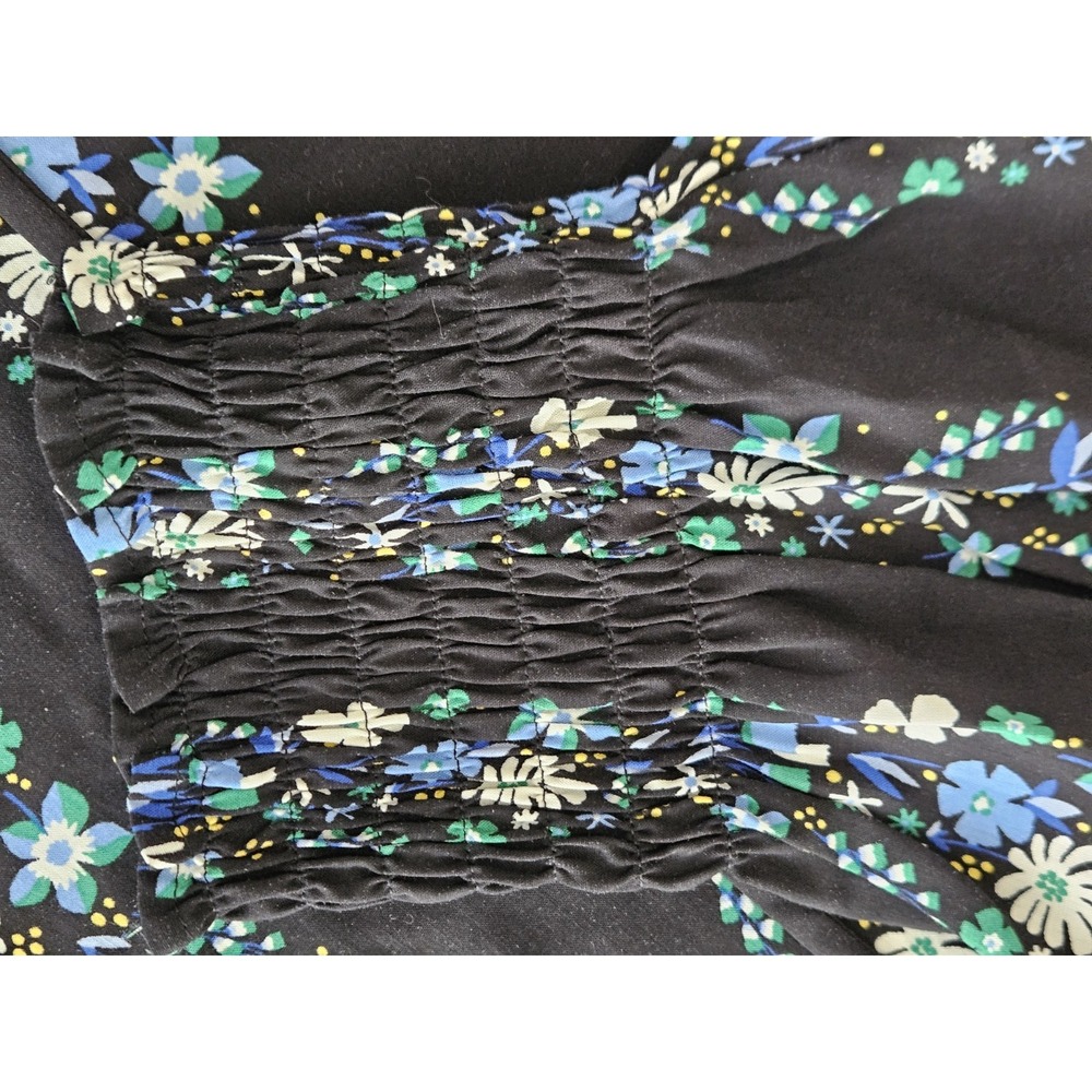 Talbots Blouse 3X Black Floral Peasant Puff Smocked Boho Tassels Feminine Flowy - Picture 10 of 12